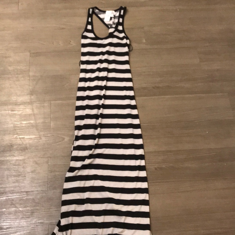 Striped black and grey summer slim dress